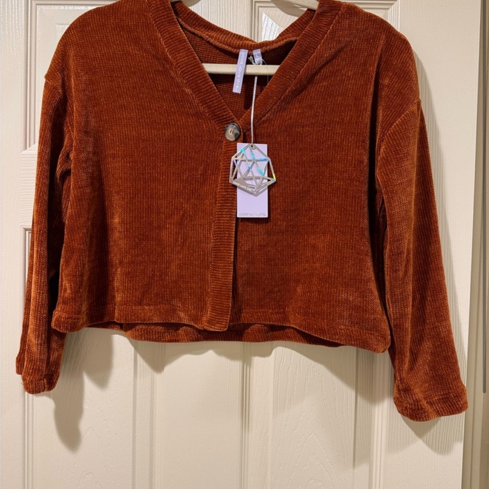 Good Luck Girl Rust Brown Corduroy Long Sleeve Top – Girls Size L (NWT)